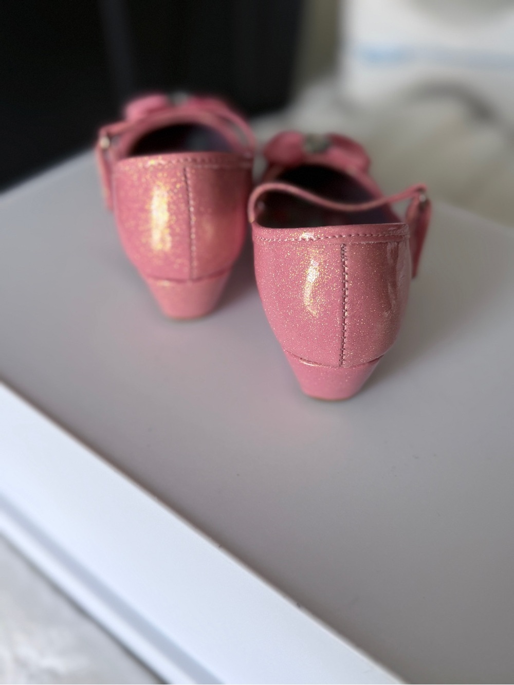 Girls Disney Princess Pink Glitter Dress Shoes Low Heel Bow Size 10T - Picture 4 of 5